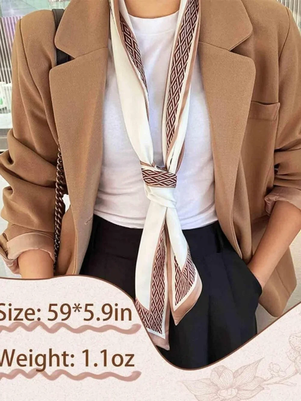 Women's Coffee Diamond Edge Fashion Elegant Oblique Angle Scarves Bag Scarfs